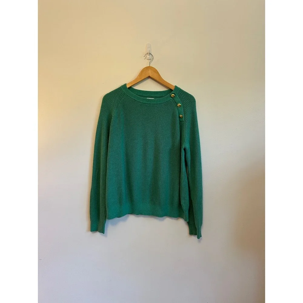 J.Crew Gold Button Raglan Crewneck Sweater in Green | Size XL